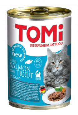 טומי שימורים מזון מלא לחתול סלמון ופורל ברוטב 400 גרם Tomi