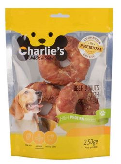 חטיף צ`רליז דונאט  בקר עטוף בשר ברווז 250 גרם Charlie's