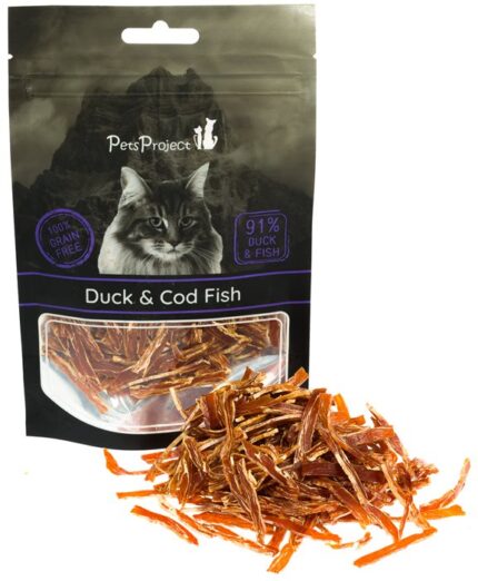 פטס פרוג'קט חטיף לחתול ברווז עם דג קוד 50 גרם PetsProject
