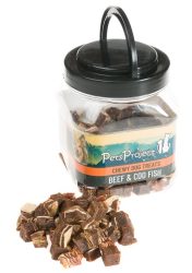 חטיף בצנצנת קוביות בקר ודג קוד 400 גרם