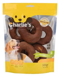 חטיף צ`רליז דונאט בקר עטוף בשר כבש 500 גרם Charlie's