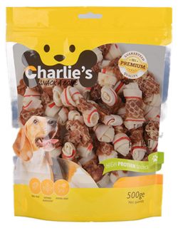 חטיף צ`רליז עצם קשר בקר עם בשר ברווז 500 גרם Charlie’s