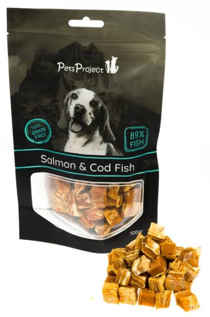 פטס פרוג'קט חטיף לכלב קוביות סלמון ודג קוד 100 גרם