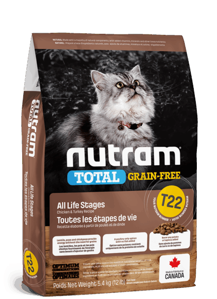 נוטרם T22 חתול גריין פרי עוף והודו 5.4 ק"ג Nutram