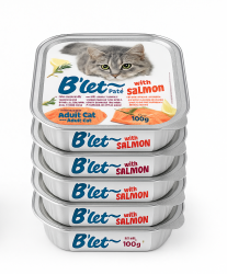 מבצע שימורי B`PET לחתולים בטעם סלמון 100 גרם -5 יחידות