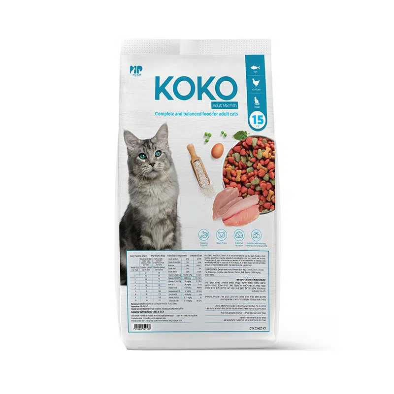 קוקו מיקס מזון יבש לחתול בטעם עוף ודגים 15 ק”ג KOKO