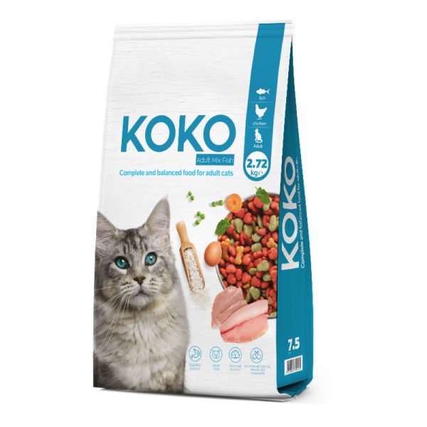 קוקו מיקס מזון יבש לחתול בטעם עוף ודגים 7.5 ק”ג KOKO