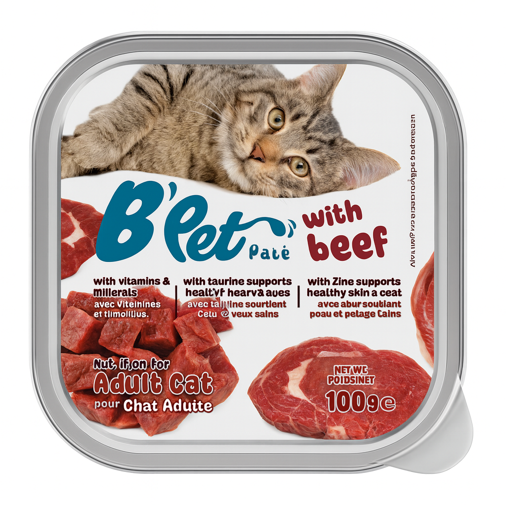 5604449959148 שימורי B`PET לחתולים בטעם בקר 100 גרם – תמונה 1